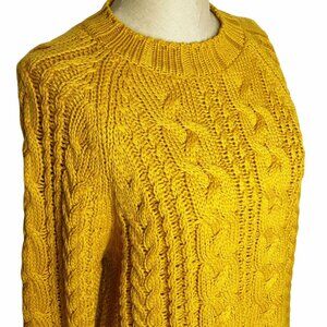 Elodie Sweater Womens Size S Mustard Yellow Chunky Cable Knit Crew Neck
